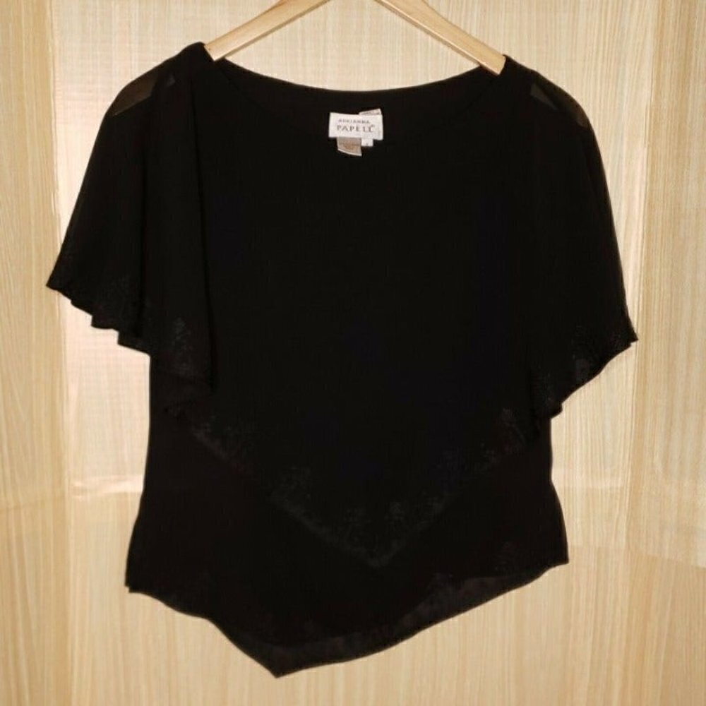 Adrianna Papell women’s semi sheer sleeveless top with attached layered cape. 8